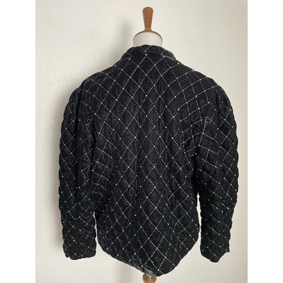 Something Navy Jacket Blazer Quilted Velvet Studded - Picture 7 of 12